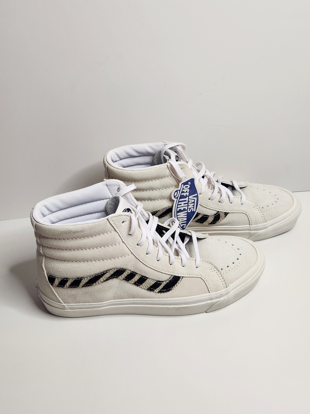 Vans Sk8-Hi 38Dx White Suede with Black Zebra Stripe Sneakers